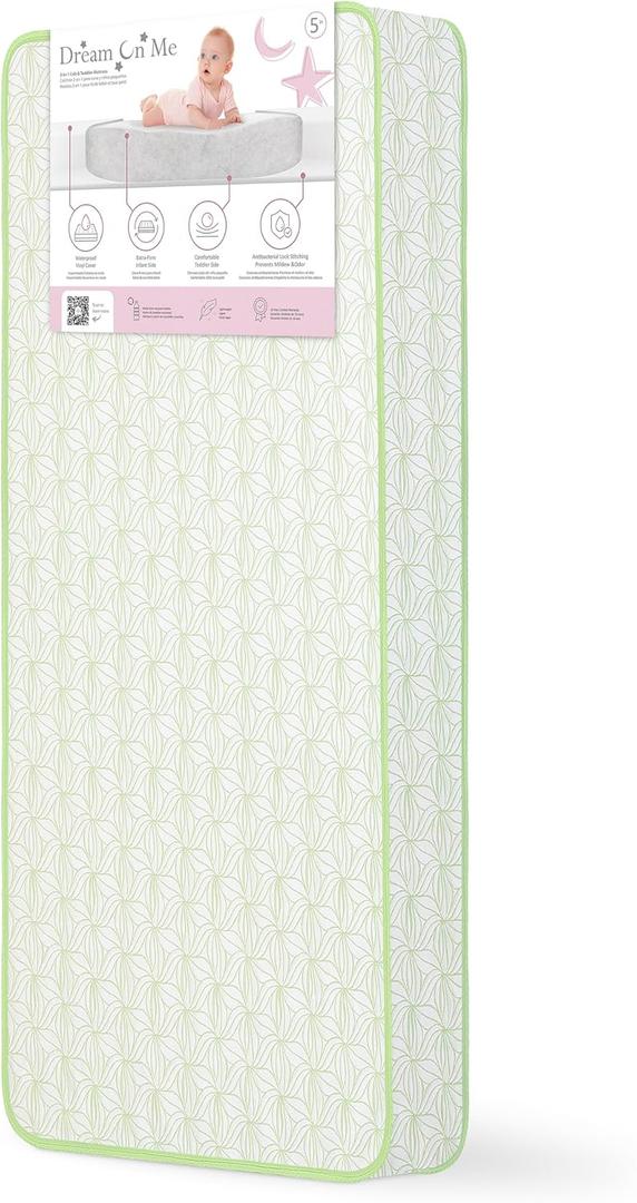 Dream On Me Meadow Firm Fiber Crib & Toddler Mattress Willow Green, Waterproof Vinyl Cover, GREENGUARD Gold & BSA Certified, Made in USA, Fits Full Size Cribs & Toddler Beds