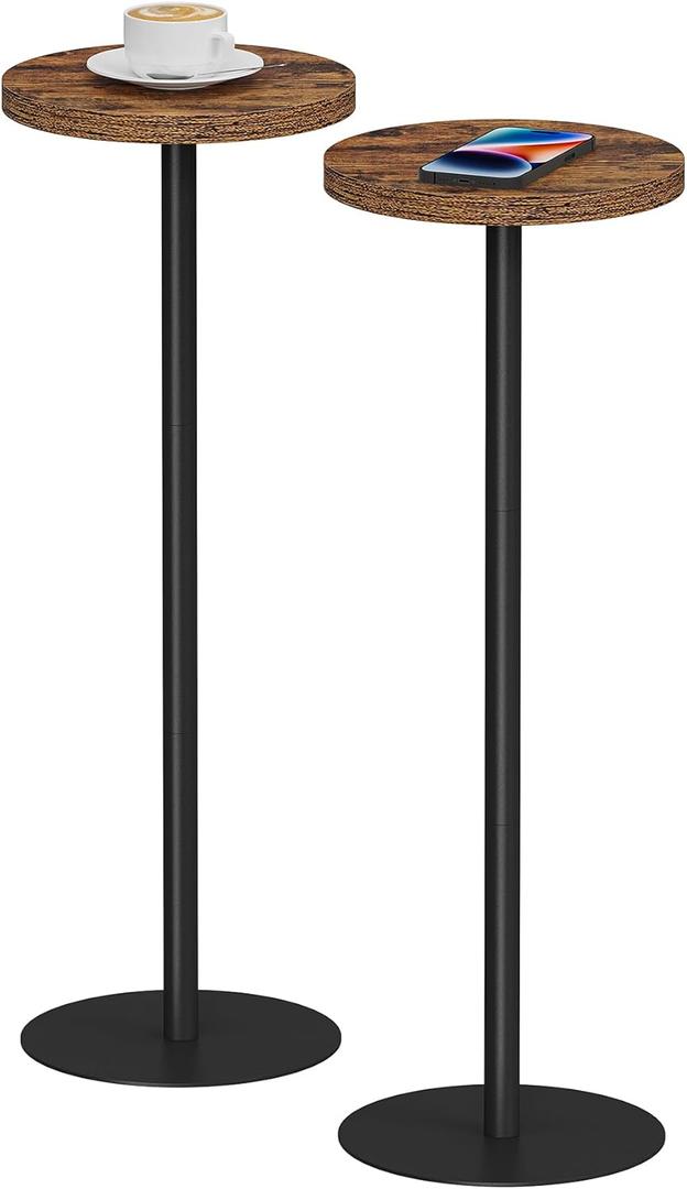 TUTOTAK Tall Round Side Table, Small End Table, Set of 2, Beside Table, Drink Table, Pedestal Side Table, livingroom, Brown 