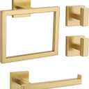 Brushed Gold Bathroom Hardware Set 4 Pieces, Toilet Paper Holder Set SUS304 Stainless Steel Bath Hand Towel Ring for Bathroom Hardware Accessories Set Wall Mounted