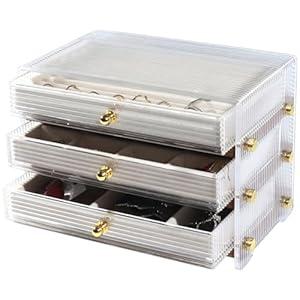 KAOTGOT Jewelry Box For women, 3 Layer Large Jewelry Organizer With Acrylic, MultiFunction Storage Box, Accessory Holder With 3 Drawers, For Earrings Necklace Ring Bracelet