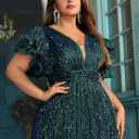Women Plus Size Wedding Guest Summer Long Prom Dress A Line Elegant Formal Evening Party Cocktail Bridesmaid Gown, Green, 4XL
