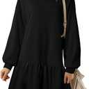 BLENCOT Womens 2025 Fall Long Sleeve Pullover Tops Crewneck Rib Knit Patchwork Sweatshirt Dress Casual Mini Dresses (Medium, Black)