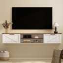 70" Farmhouse Floating TV Stand with Filp Doors for TVs up to 90", White