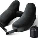 Sunany Neck Pillow for Travel Inflatable Airplane Pillow Comfortably Supports Head, Neck and Chin, Inflatable Travel Pillow with Soft Velour Cover and Portable Drawstring Bag (Black)