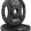 Fitvids Olympic 2-Inch Cast Iron Plate Weight Plate for Strength Training and Weightlifting, Two Hole Style, 25LB Pair