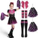 Spooktacular Creations Halloween Cheerleader Costume Girls, Bad Spirit Costume for Kids, Skull Scary Outfit with Accessories (Medium(8-10 yrs), Black Rosy)