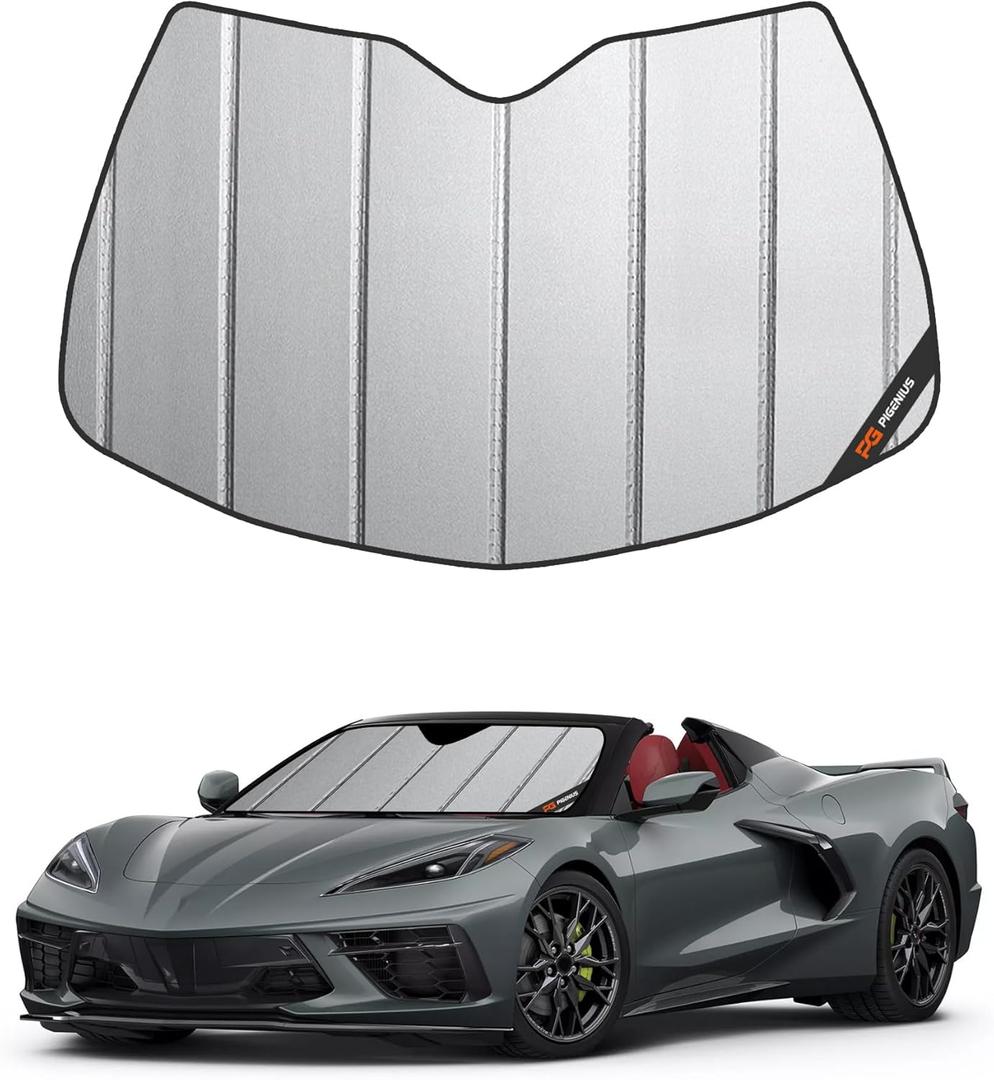 Windshield Sun Shade for Chevrolet Corvette C8 2020-2025,Deluxe Front Windshield Sunshade,6 Layers Sun Shield,Accordion Fold (SafeGuard)