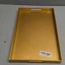 MAONAME Gold Decorative Tray for Coffee Table, Modern Serving Tray with Handles, Plastic Ottoman Trays for Living Room, Bathroom Decor, 15.8" L x 10.2" W x 1.4" H