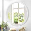 JJUUYOU Circle Wall Mirror 16 Inch Round Wall Mirror for Bathroom, Rustic White Farmhouse Mirror Washroom Wall Mounted Wood Frame Mirror for Living Room, Bedroom, Dorm