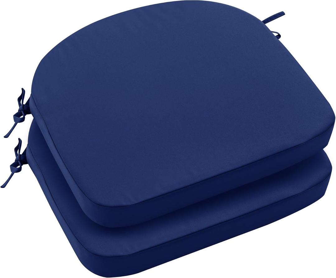 Outdoor Chair Cushions Set of 2: Waterproof & Fade Resistant Patio Furniture Cushions - 19 x 19 x 2 Inch Non Slip Round Corner Seat Cushion Pads with Removable Cover for Garden Yard Lawn, Navy Blue
