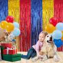 2 x Paw Birthday Decorations, 2 Pack Blue Gold Red Foil Fringe Curtains Streamers for Cartoon Animal Birthday Dog Party Supplies Backdrop House Doorway Room Decor