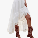SHENHE Women's Boho Maxi Skirt High Low Asymmetrical Lace Ruffle Hem Flowy Western Skirt, S