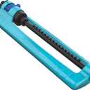Aqua Joe Oscillating Sprinkler with Adjustable Spray, 16 Clog-Resistant Nozzles, Metal Base & 3600 Square Foot Coverage, Compatible with Garden Hoses  Light Blue, 3600 - Square Foot Coverage