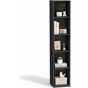 5 Cube Black Book Shelf, Tall Bookcase for Bedroom Home Office Living Room