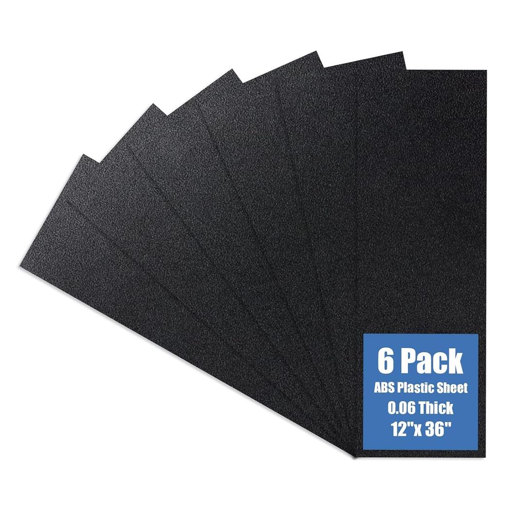 Kinlink Black ABS Plastic Sheet 12" x 36"x 0.06" Flexible Moldable Impact Strength and High Tensile 1/16" Thick (1.5mm) Abs Sheet Moldable Plastic DIY Materials for Home Decor and Handicrafts 6 Pack