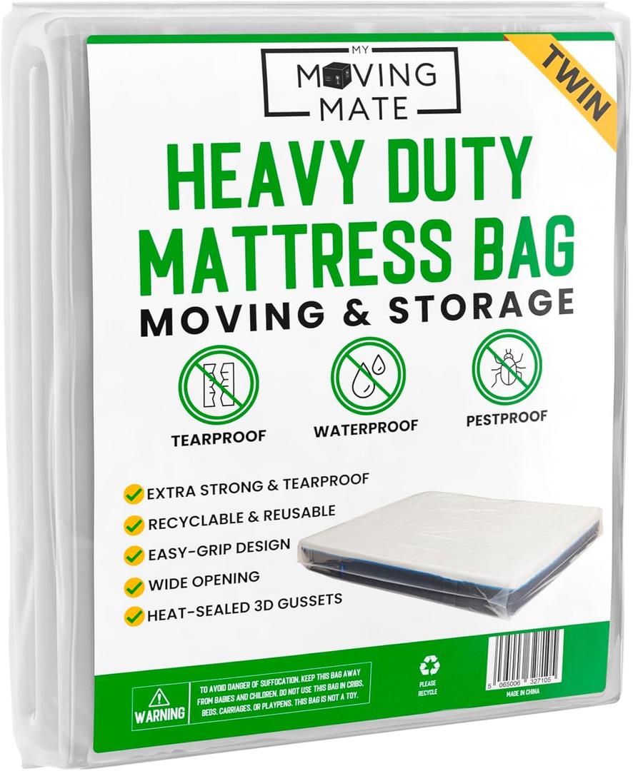 Mattress Bags for Moving, Twin Mattress Bag for Storage, Plastic Cover for Bed Storage & Disposal, Mattress Moving Bag Twin Size Protector XL - 39 x 100 x 14 inch