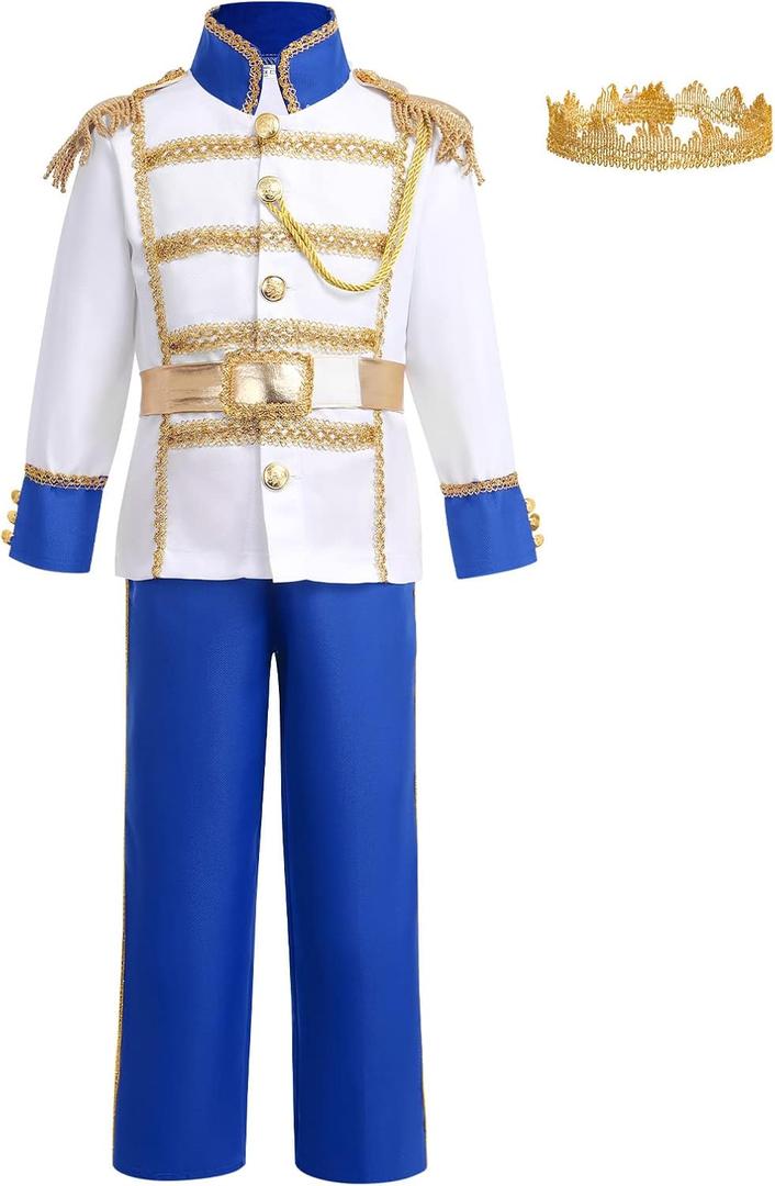 ODOLDI Boys Prince Charming Costume Kids Medieval Royal Prince Outfit Toddler Prince King Halloween Birthday Fancy Dress Up Costumes