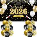 Black Gold Class of 2026 Banner, Large Congratulations Graduation Banner Backdrop, Graduation Party Decorations 2026 for Indoor, Outdoor, Graduates, Congrats Grad Celebration Supplies