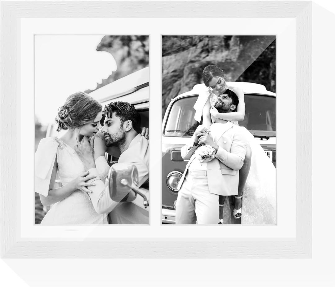 8.5x11 Oak Wood Picture Frame - Minimalist 8.5x11 Picture Frame with Mat Display 2Pcs 5x7 Photos, 5x7 Picture Frame Wood, Natural Solid Wooden Picture Frames(1 Pack, White)