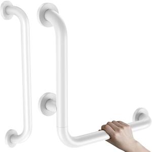 16 Inch L-Shaped Angled Grab Bar for Shower Bathtub, White | with 16" Bathroom Safety Handrail, Stainless Steel Bathtub Toilet Safety Handrail for Wall, Balance Support Bar for Seniors
