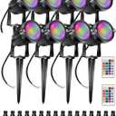 RGB+W Low Voltage Landscape Lights with Remote Control 5W 12V Landscape Lighting LED 16 Color Changing Spotlights Outdoor Waterproof Pathway Lights Garden Decorative(Not Include Transformer)