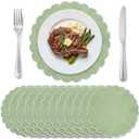 Gandeer Set of 12 Sage Green Cotton Placemats 15 Inch Round Scalloped Embroidery Placemats Washable Double Layered Rustic Table Mat Fabric Napkins for Wedding Table Decor
