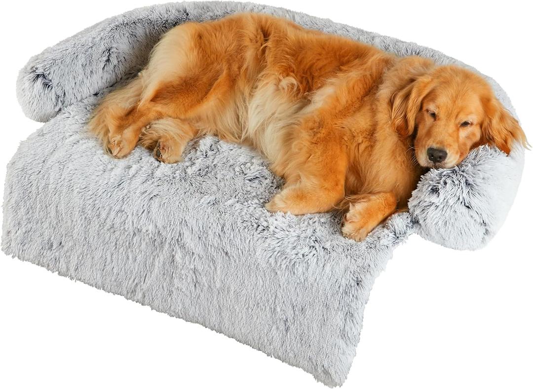 Codi Large Calming Dog Bed for Couch  Anti-Anxiety Sofa Protector Mat for XL Dogs, 45''x37''x6'', Machine Washable, Fluffy & Cozy with Non-Slip Bottom, Light Grey