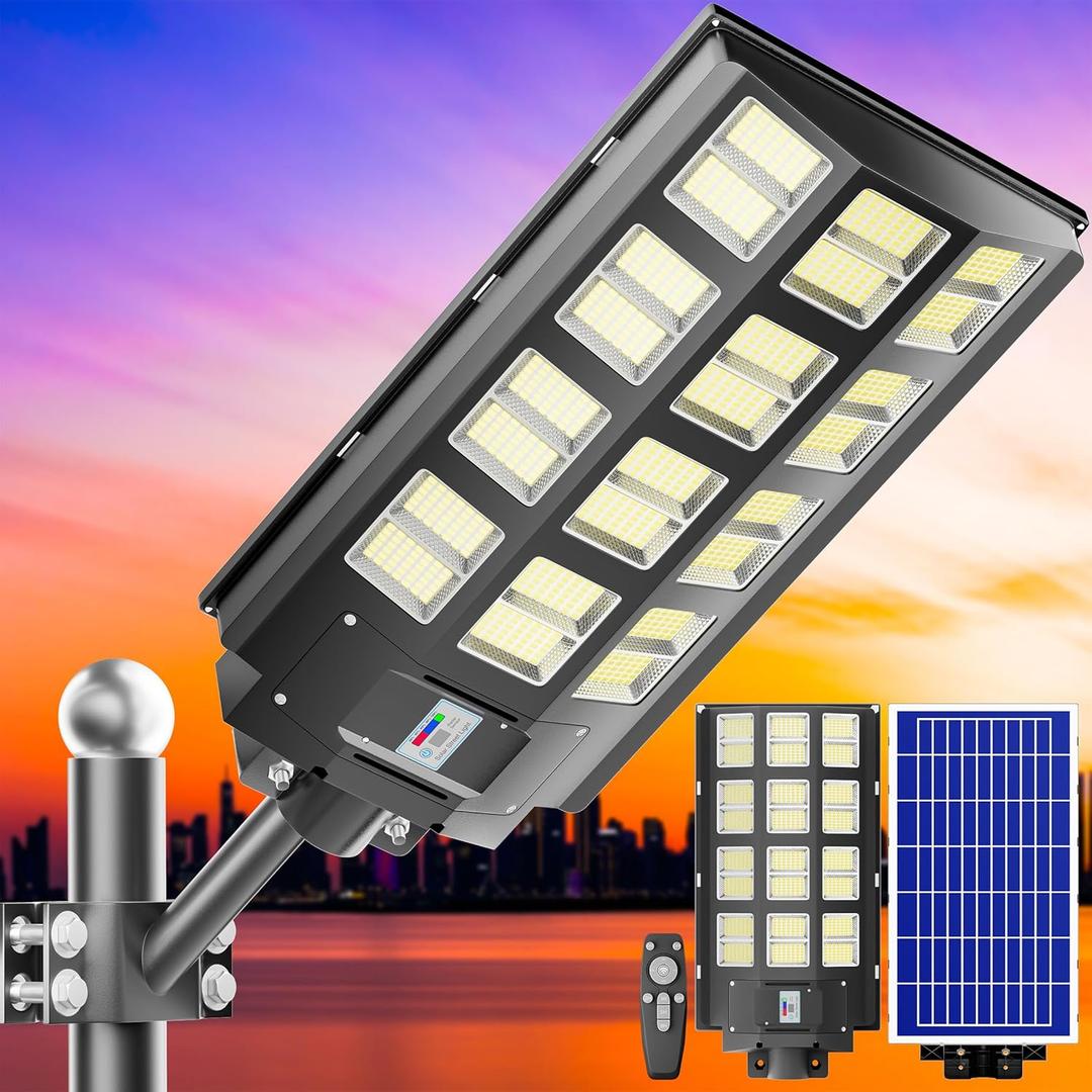 Solar Street Light Outdoor Waterproof Commercial Parking Lot Lights Motion Sensor 8200W LED Floodlight Dusk to Dawn, Outside Solar Lights for Yard Garden Pathway Patio (Black)