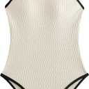 Floerns Women's One Piece Swimsuit Contrast Binding Tummy Control Monokini Swimwear Beige XLarge