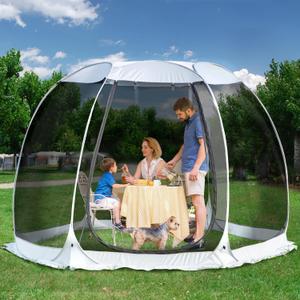 Alvantor Screen House Gazebo, 6-10-15 Person Pop Up Igloo Screened Canopy Tent with Mosquito Netting Sides, Instant UV Resistant Sun Shelter for Garden, Patio, Backyard (Gray) 10'x10'