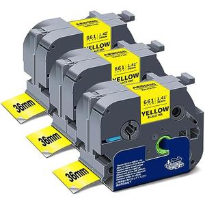 Absonic 3-Pack 36mm Yellow Label Tape Compatible for Brother TZe-661 TZ-661 TZe661 Tz661 P Touch Tze Tz Tape 36mm Laminated Yellow for PT-9600 PT-9700 PT-910BT PT-3600 Label Maker, 1-1/2 Inch