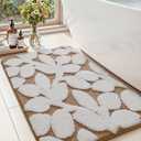 DEXI Bathroom Rugs 24x43, Boho White Leaf Bath Mat, Non Slip Washable Absorbent Quick Dry Bath Rugs, Extra Soft Plush Microfiber Bathmat for Shower Floor, Tub, Sink, Brown