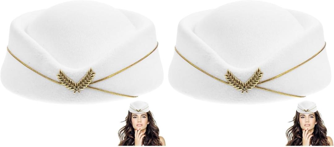 ibasenice Flight Attendant Hat White Stewardess Cosplay Cap for Women 7.87X7.08X6.29In Airline Costume Accessory for Parties and Stage Performances
