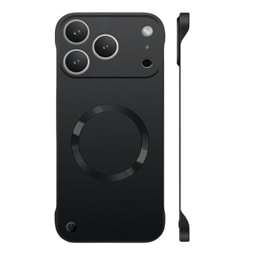 YAOZOCASE for iPhone Case,Luxury Magnetic Metal Gloss Matte Ultra Thin Frameless,Compatible with Magsafe Slim Hard PC Protection Shockproof Phone Case (Black,iPhone 17 Pro Max)