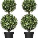 24in Artificial Boxwood Topiary Tree 2 Pack, Artificial Boxwood Double Ball Topiary Trees, UV Resistance Rated Faux Topiaries Tree, Fake Greenery Plants Ball Tree for Porch,Home,Garden (Osmanthus Leaves-2pcs)