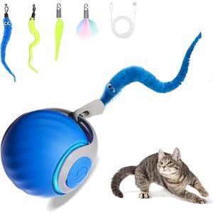 2025 New Upgrade Speedy Tail Cat Toy, Smart Interactive Pet Toys Comes with 4 Tails, Reinforced Version of The Cat Toys Balls, Two Speed Adjustment (Blue)