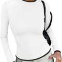 ZESICA Women's Long Sleeve Crewneck Shirts Spring Knit Slim Fitted Casual Basic Tee Sweater Tops (White, M)