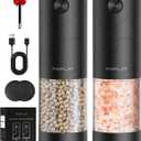 FORLIM Electric Salt and Pepper Grinder Set, USB Rechargeable, Automatic Salt Pepper Mill Grinder with Dust Cover, One-Button Control, Adjustable Coarseness, Warm LED Light (2 Packs, Black)