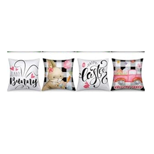 Preboun Set of 4 Valentine's Day St. Patrick's Day Easter Pillow Covers 18 x 18 Inch Love Heart Clovers Bunny Eggs Cushion Case Home Buffalo Plaid Pillow Case for Holiday Happy Home Decor (Lovely)