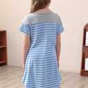 GORLYA Girls Casual Striped Dress Soft Short Sleeve Loose Round Neck Midi T-Shirt Dress for 6-14Y (Blue)