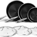 Innerwell Nonstick Titanium Ceramics Stainless Steel Frying Pan Set, 6 Pieces Nonstick Honeycomb Stainless Steel Frying Pan Set, Non Stick Egg Omelet Cooking Pan Set, Induction Compatible, PFAS Free (8Inch+10Inch+12Inch)
