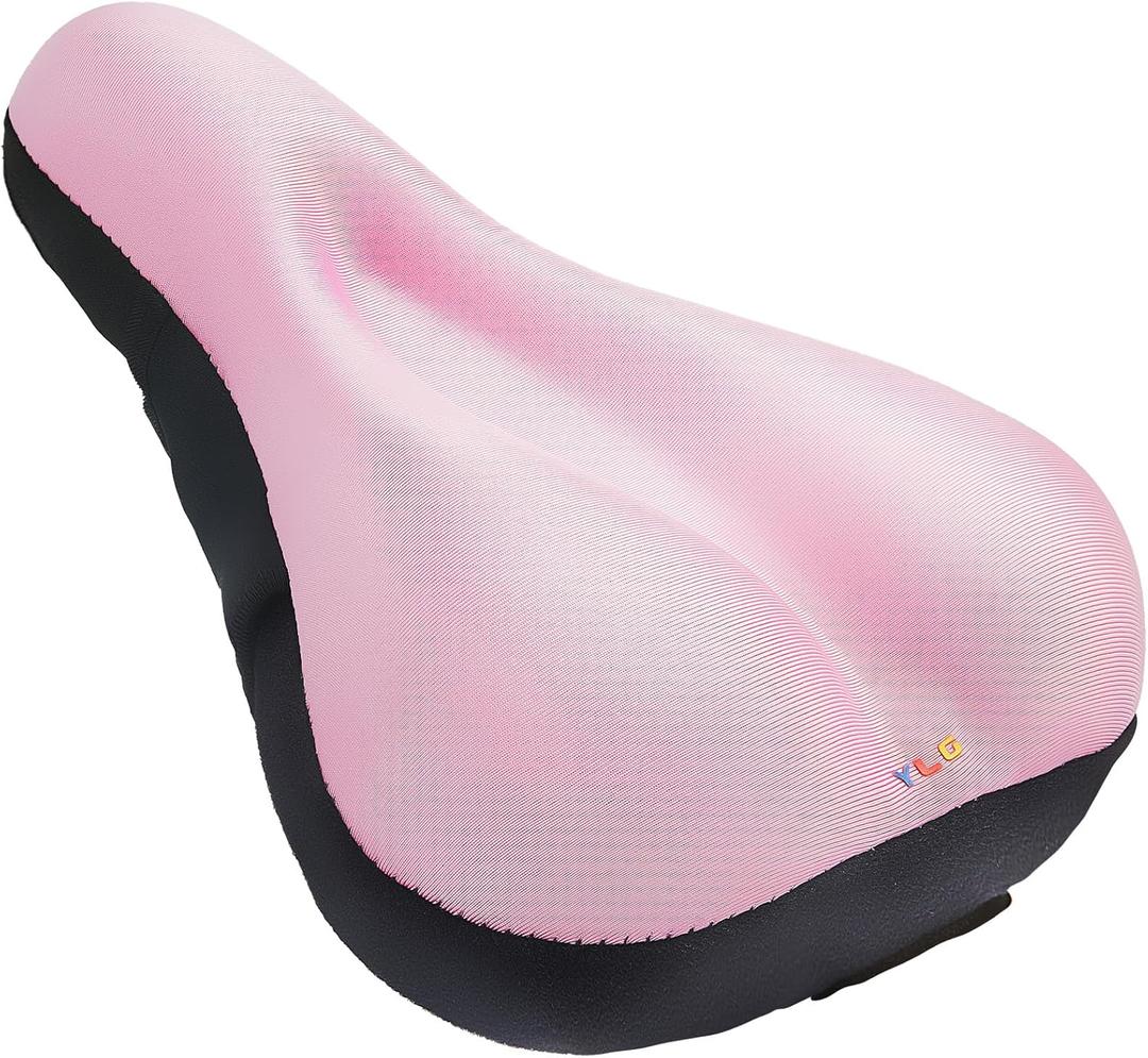 YLG Bike Seat Cover, Memory Foam & Gel Bike Seat Cushion Cover for Men Women, Comfortable Bicycle Seat Cover for Peloton/Fixed/Cruiser/Indoor/Outdoor Bike seat with Waterproof Cover (Pink)