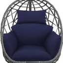 Egg Chair Cushion Replacement, Waterproof Thicken Hanging Egg Swing Chair Cushion for Outdoor Furniture, Wicker Rattan Hammock Basket Cushion with Headrest Pillow 47x31.5x4.7 inch (Blue)
