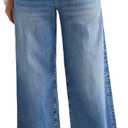 Flamingals Wide Leg Jeans for Women Mid Waist Baggy Stitch Decor Denim Washed Pants Without Belt (Blue, XXL)