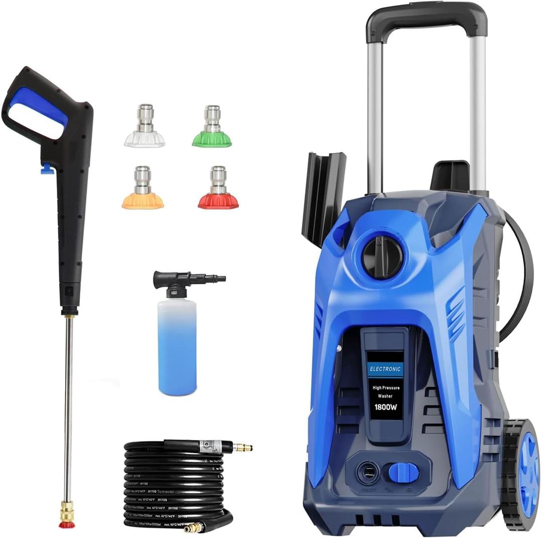 Electric Pressure Washer 4800PSI-Max 2.9GPM Pressure Washer with 25 Foot Hose, 16.4 Foot Power Cord, Soap Tank Car Wash Machine Yellow Ideal Cleaning for Patio (Blue)