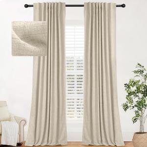 INOVADAY 100% Blackout Curtains for Bedroom, Thermal Black Out Curtains, Back Tab/Rod Pocket Linen Blackout Drapes, Room Darkening Drapes for Living Room, 52''W x 102''L, Natural