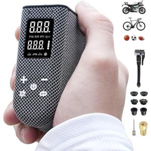 Mini Bike Pump, Portable Bicycle Pump with Pressure Gauge, Auto Stop Rechargable Electric Bike Pump for Road Bike, Mountain Bike, Motorcycle and Ball