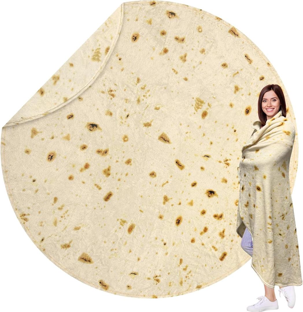 HDFK Tortilla Blanket Adult Size Beige Yellow Double Sided Throw Taco Realistic Food Blankets Lightweight Flannel Fleece White Elephant Funny Gifts for Kids 60 inches for Women Cozy Soft Teen Novelty