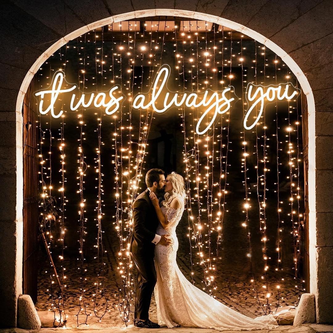 Super Large LED Neon Sign 'it was always you' Neon Night with Dimmable Wall Decor for Bedroom Living Room Bar Party Club Wedding Girls Birthday Wall Light Decor