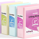 SUNEE 3 Ring Binder 3 Inch 4 Pack, 3" Large Clear View Binders Three Ring PVC-Free (Fit 8.5x11 Inches) for School or Office Supplies, Assorted Pastel